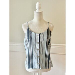 Timing Blue Stripe Button Front Tank Top L
